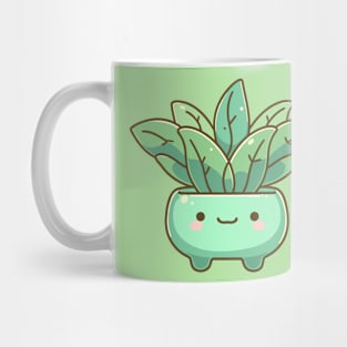 Cute Kawaii Green Plant in a Pot | Cute Smiley Kawaii House Plant | Design for Plant Lovers Mug